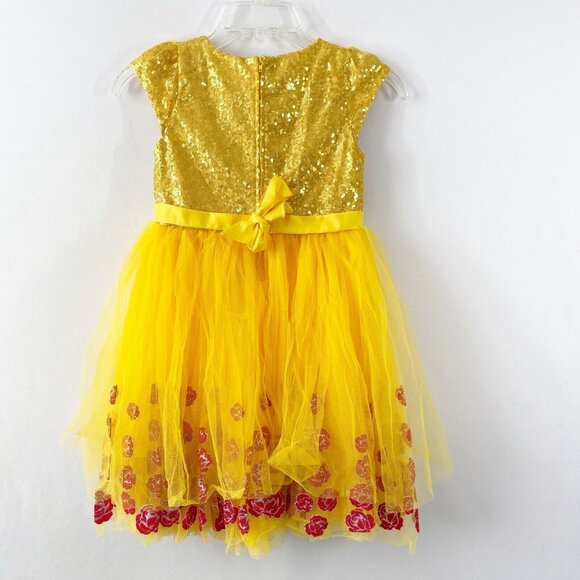 Disney Tutu Couture Girls Dress Yellow Belle Beauty & The Beast Sequins Tulle 6X - Picture 7 of 10